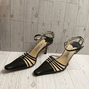 00s Y2k JIMMY CHOO Black Strappy Cut Out Pointed Toe Stiletto Heeled Shoes 38.5